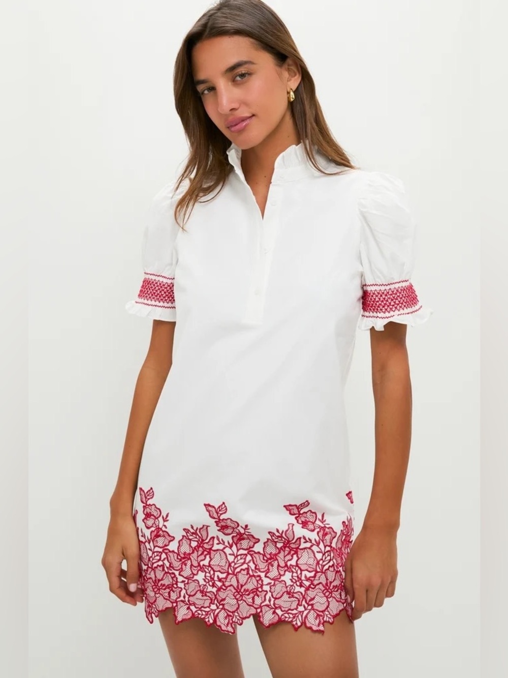 Tuckernuck Hyacinth House Eliza Mini Dress in White & Red Embroidery, Size XL